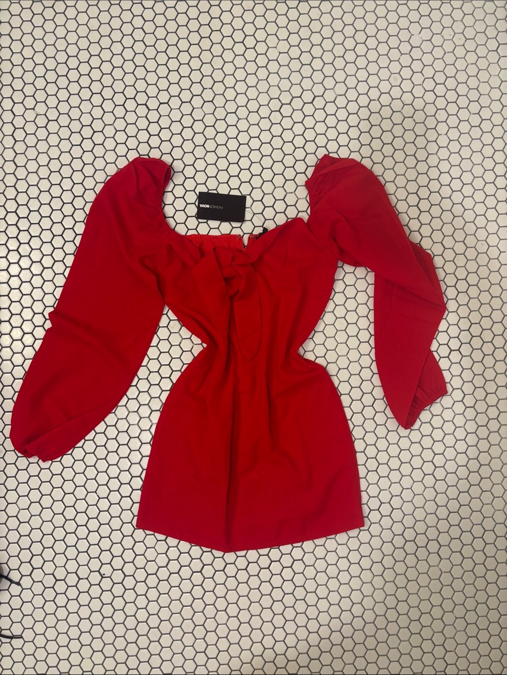 Fashion Nova Red Puff Sleeve Mini Dress